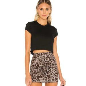 Superdown Caressa Leopard Print Micro Suede Mini Skirt S